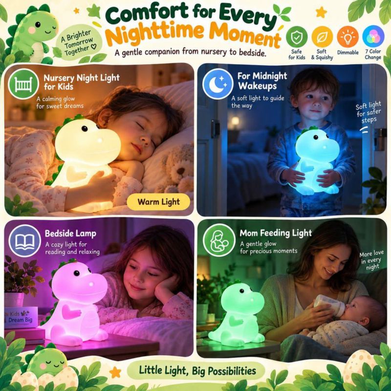 Luz nocturna YunLone Dinosaurio con 7 colores cambiantes