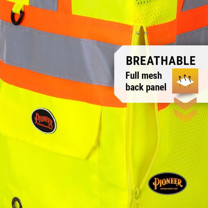 Chaleco Pioneer 12 Bolsillos Naranja/Amarillo‑Verde