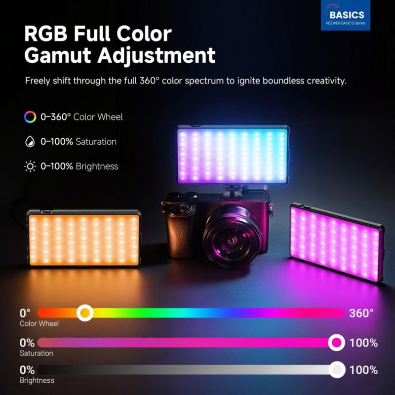 Luz de video NEEWER RGB 9W 2700‑7500K recargable