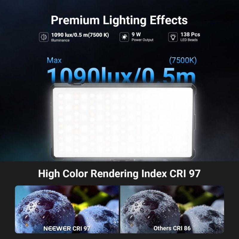 Luz de video NEEWER RGB 9W 2700‑7500K recargable