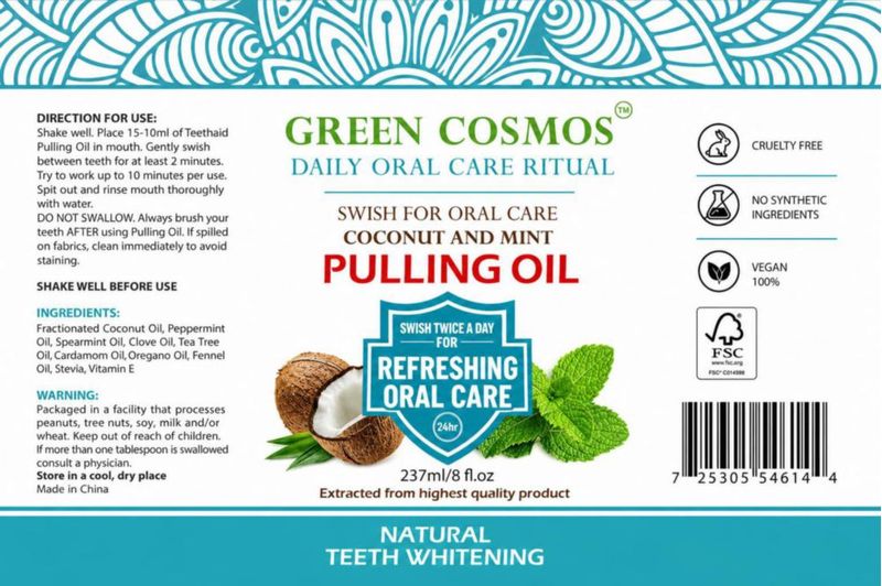 Enjuague bucal Green Cosmos 237 ml de aceite de coco y menta (oil pulling)