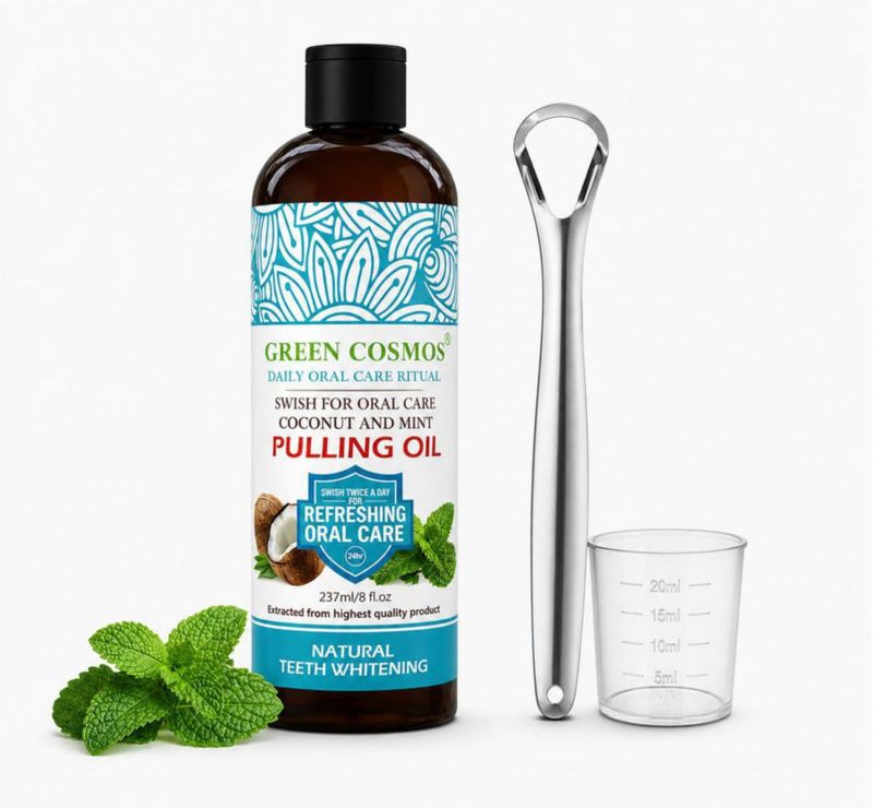 Enjuague bucal Green Cosmos 237 ml de aceite de coco y menta (oil pulling)