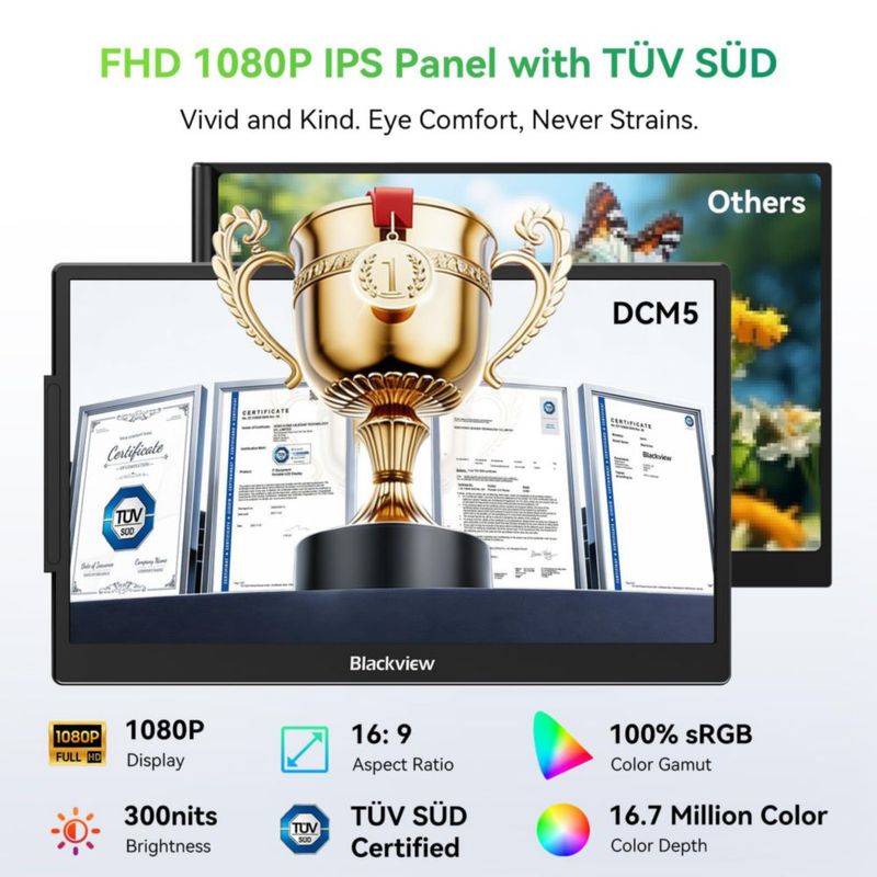 Monitor portátil Blackview de 14" FHD IPS USB‑C Plug & Play