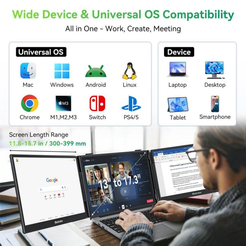 Monitor portátil Blackview de 14" FHD IPS USB‑C Plug & Play
