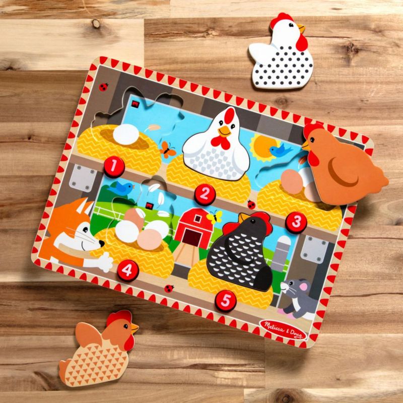 Rompecabezas de madera Melissa & Doug Happy Hens Push & Pop