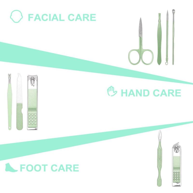 Kit de Cortauñas WOILLIO de 9 Piezas - Set de Manicura Verde