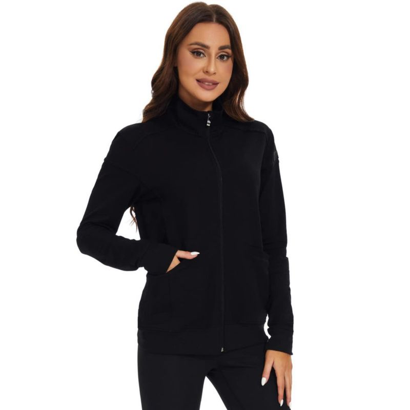 Chaqueta Scrub Mujer Meanzoo Negra con Cremallera Frontal - Talla Grande