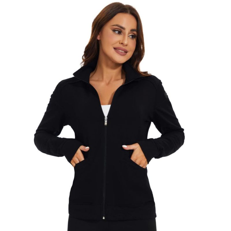Chaqueta Scrub Mujer Meanzoo Negra con Cremallera Frontal - Talla Grande