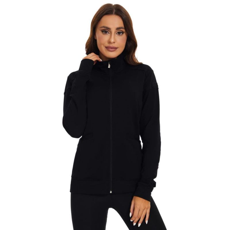Chaqueta Scrub Mujer Meanzoo Negra con Cremallera Frontal - Talla Grande