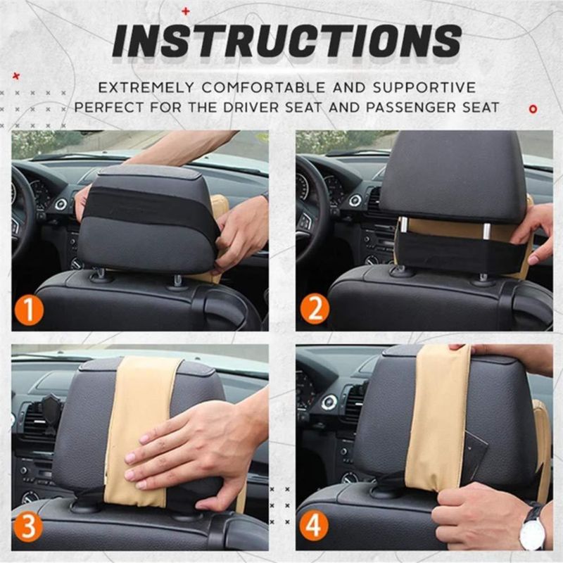 Cojín de apoyo cervical para reposacabezas de coche WAQIA 36x30x10 cm Espuma viscoelástica Negro