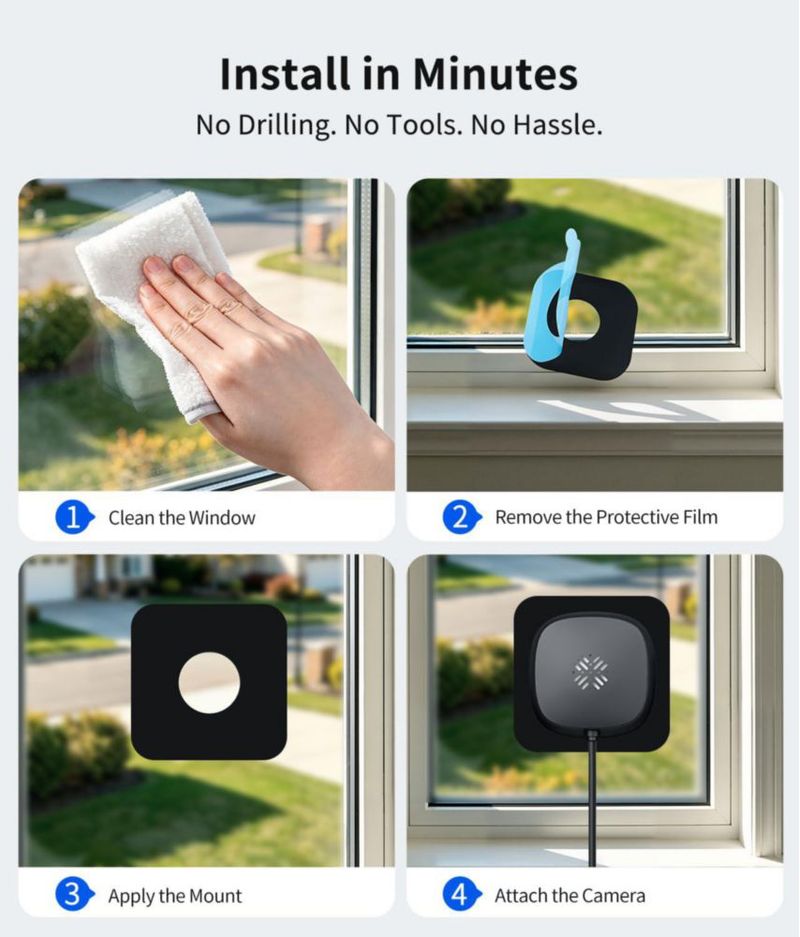 Cámara de ventana MISECU 2K sin taladrar – Pack de 2