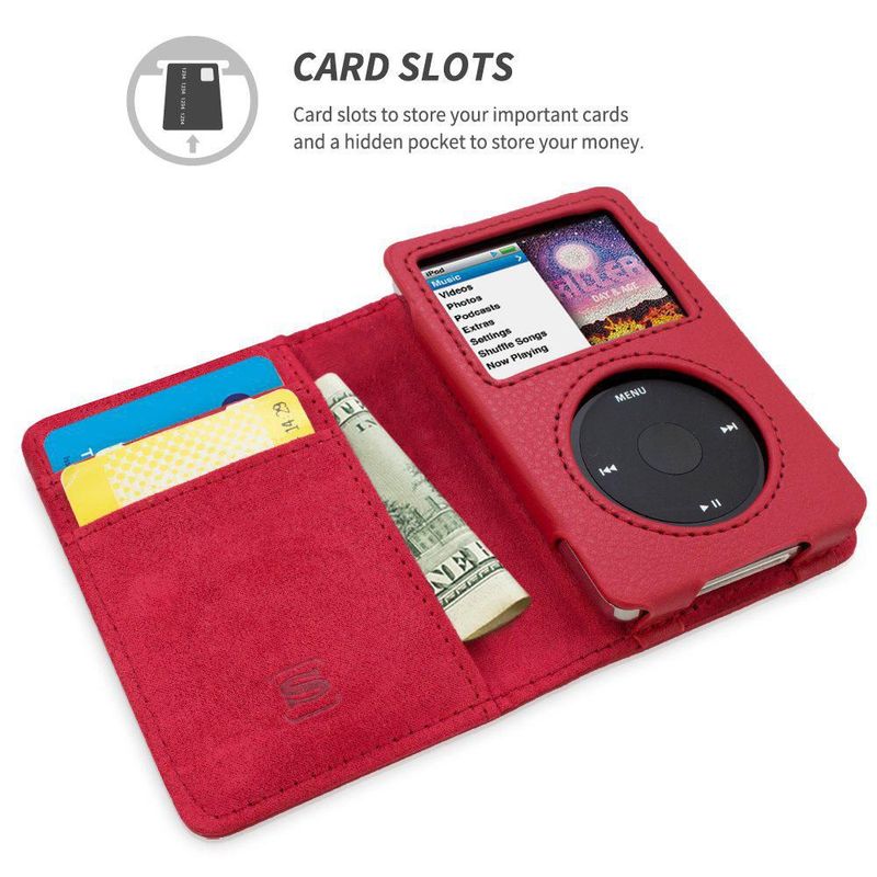 Funda Snugg de Cuero tipo Flip para iPod Roja con Ranuras para Tarjetas