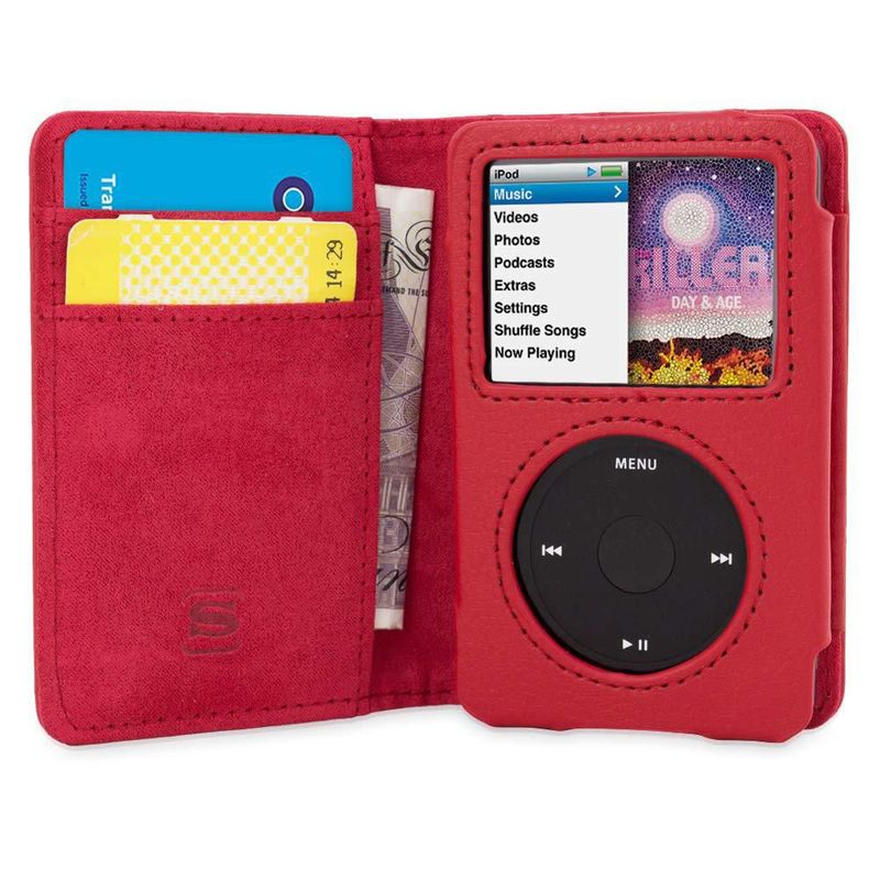 Funda Snugg de Cuero tipo Flip para iPod Roja con Ranuras para Tarjetas