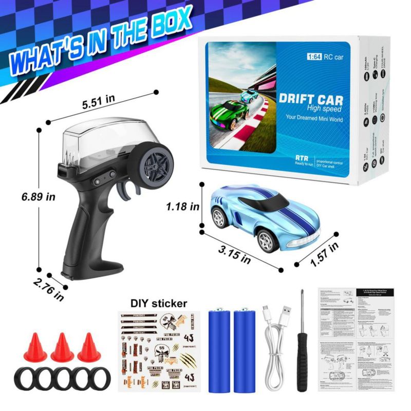 Coche RC Salazaza 1/64 4WD Luces LED 2 Velocidades Azul
