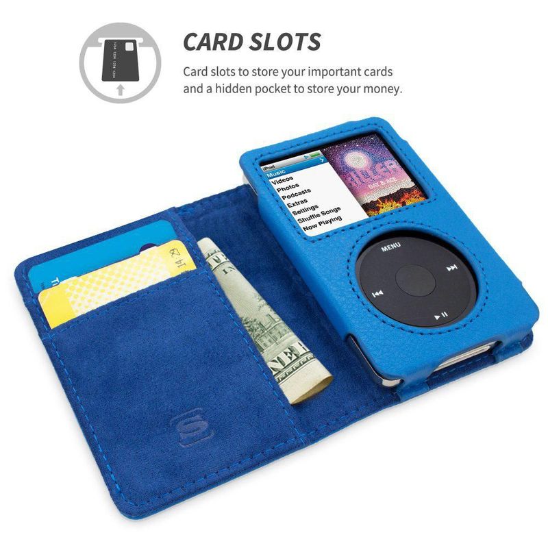 Funda Snugg de Cuero Azul con Ranura para Tarjetas para iPod Classic