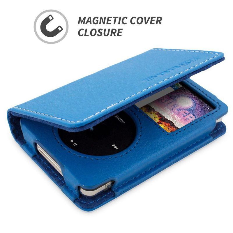 Funda Snugg de Cuero Azul con Ranura para Tarjetas para iPod Classic
