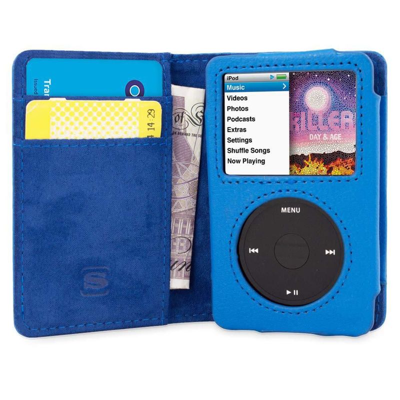 Funda Snugg de Cuero Azul con Ranura para Tarjetas para iPod Classic