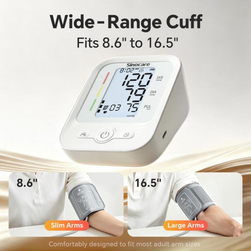 Monitor de presión arterial Sinocare con manguito ajustable