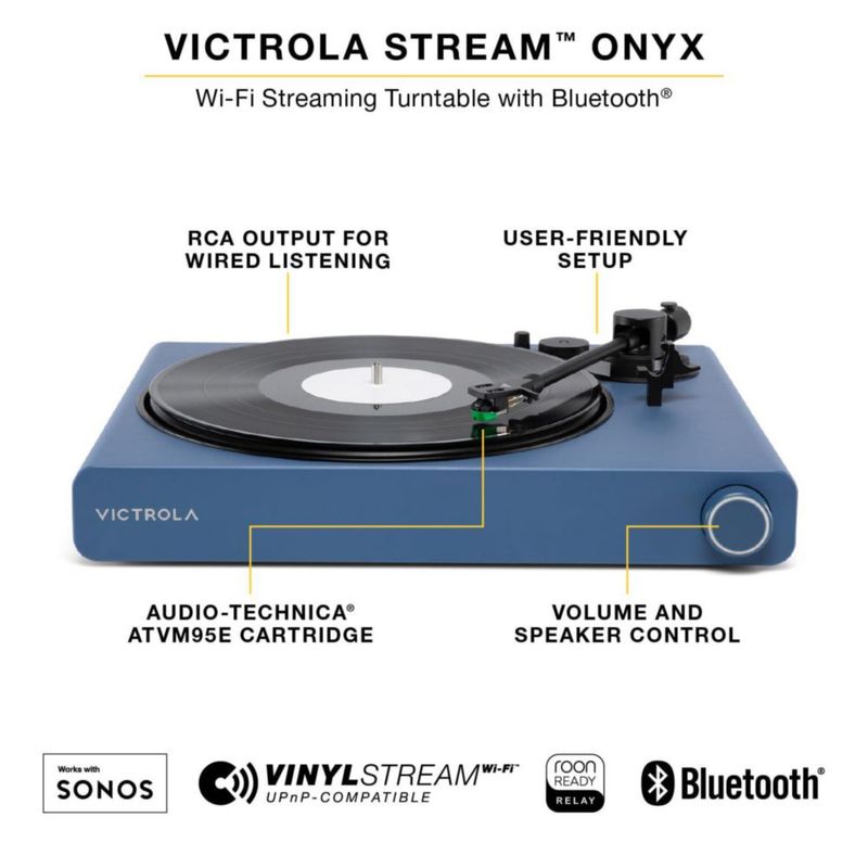 Tocadiscos Victrola Stream Onyx Wi-Fi Bluetooth de 2 velocidades