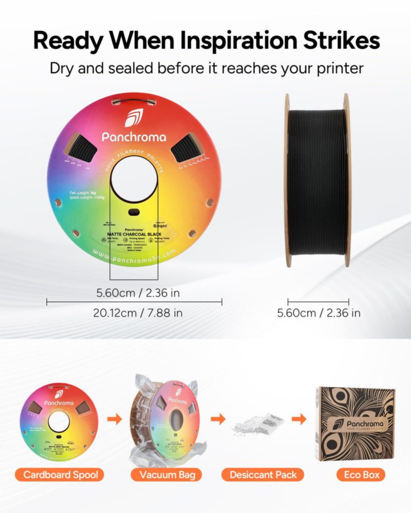 Filamento PLA Polymaker Panchroma Mate 2 kg Negro