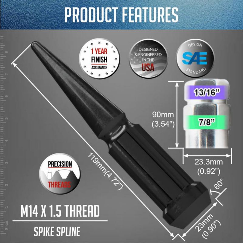 Tuercas de rueda Wheel Accessories Parts M14x1.50 11 cm negro