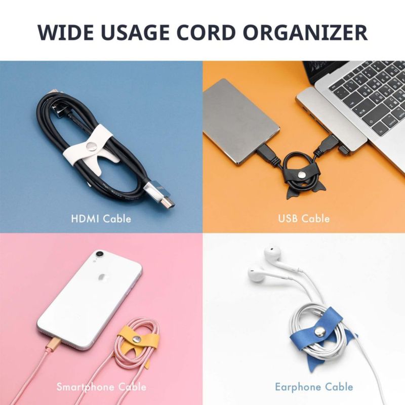 Organizador de Cables SenseAGE Pack de 5 en Cuero Azul