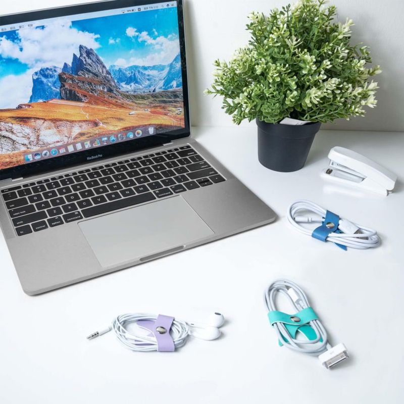 Organizador de Cables SenseAGE Pack de 5 en Cuero Azul
