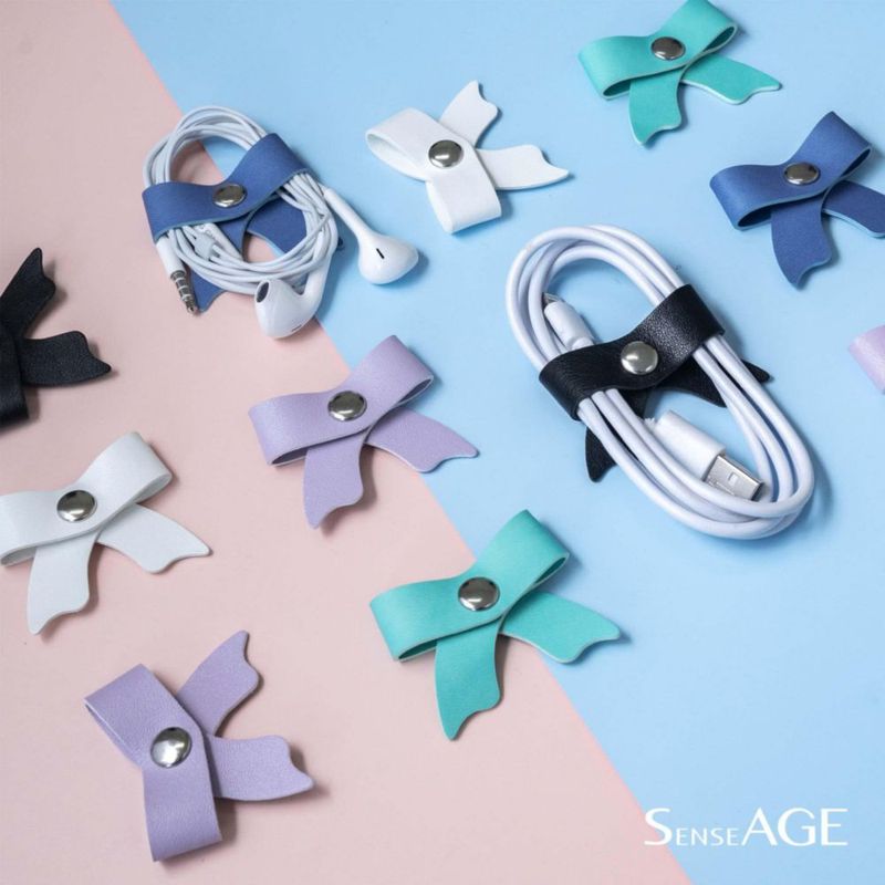Organizador de Cables SenseAGE Pack de 5 en Cuero Azul