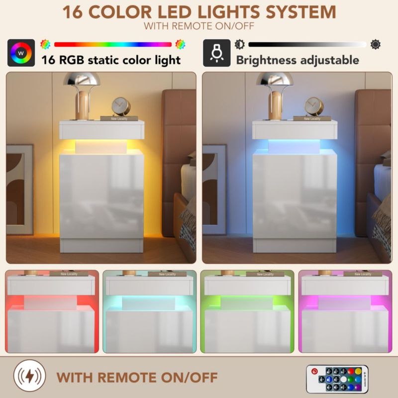 OneBlis Modelo 15" Mesitas de Noche LED Set de 2 Blanco