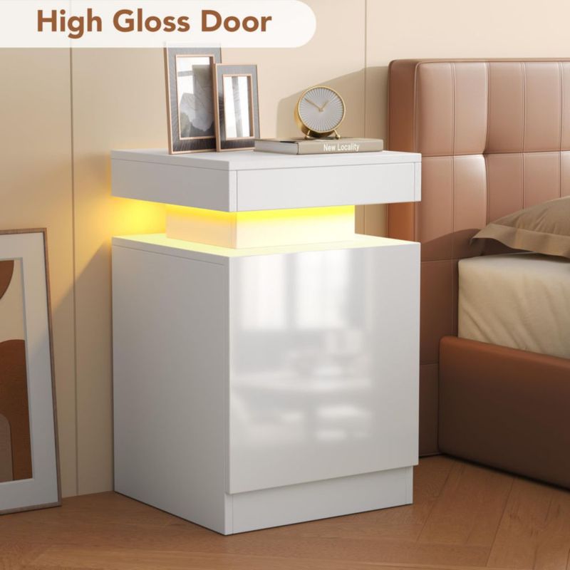 OneBlis Modelo 15" Mesitas de Noche LED Set de 2 Blanco