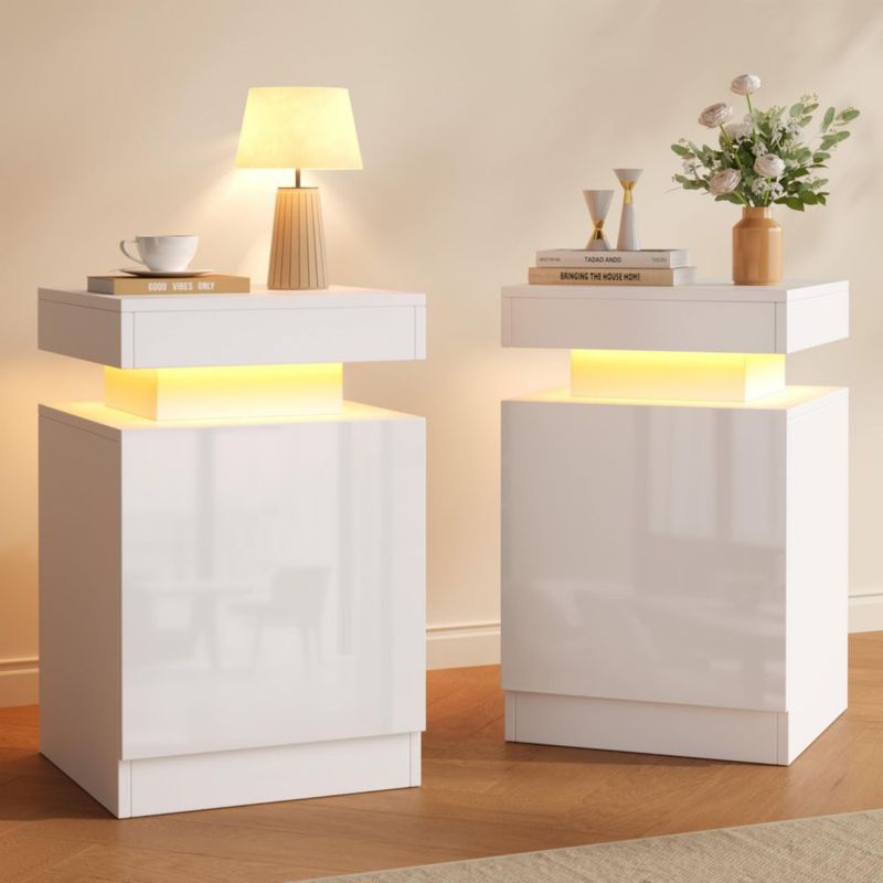 OneBlis Modelo 15" Mesitas de Noche LED Set de 2 Blanco