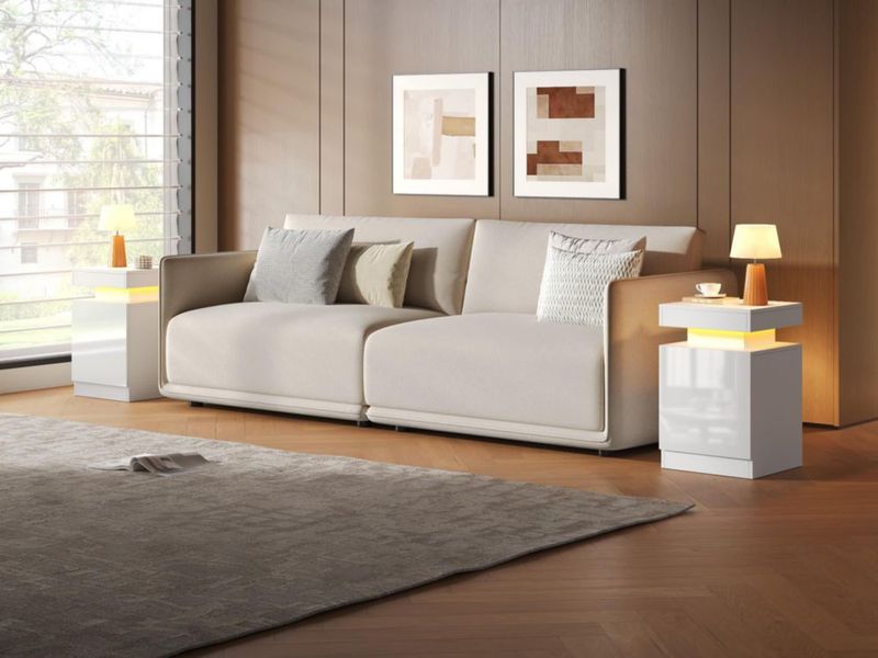 OneBlis Modelo 15" Mesitas de Noche LED Set de 2 Blanco