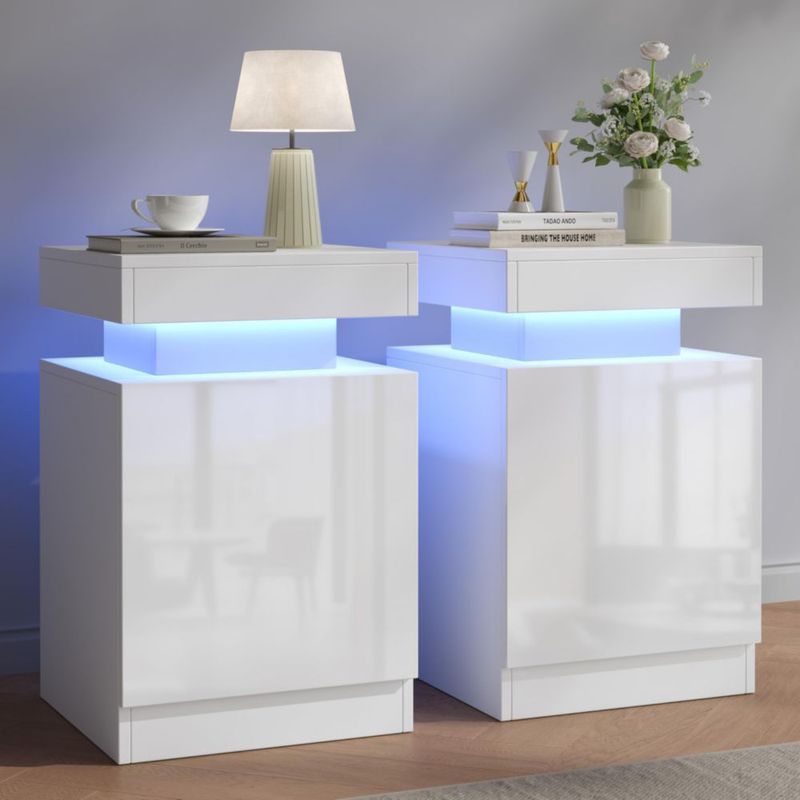 OneBlis Modelo 15" Mesitas de Noche LED Set de 2 Blanco