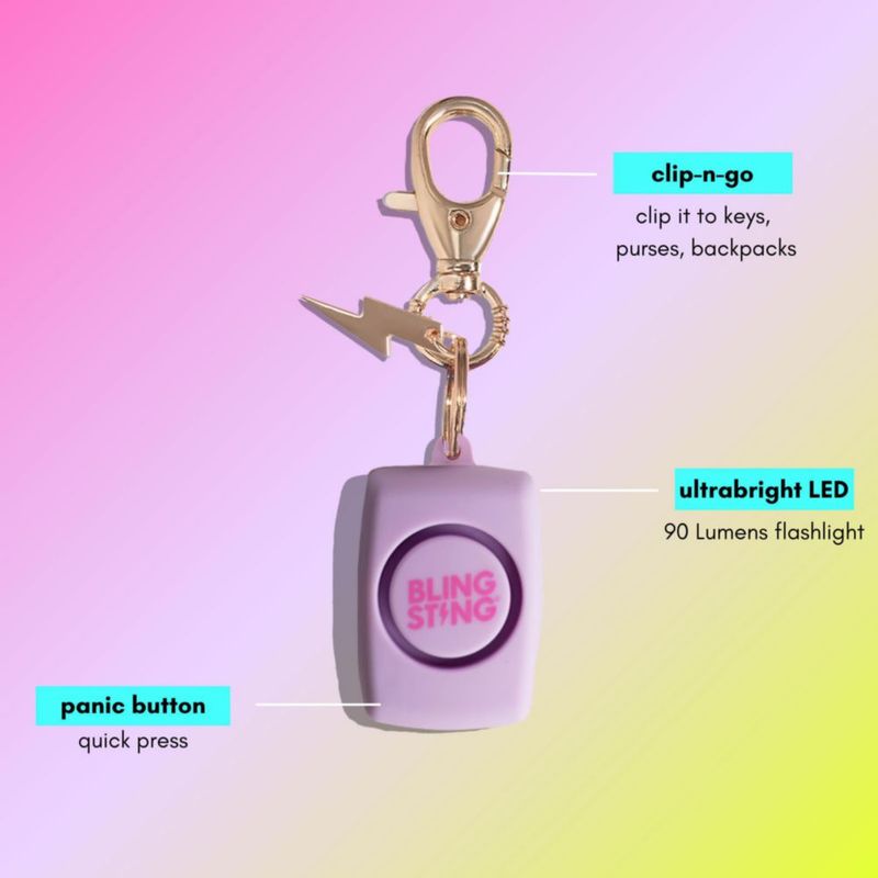 Alarma BLINGSTING 125 dB con luz LED y llavero – Lavanda