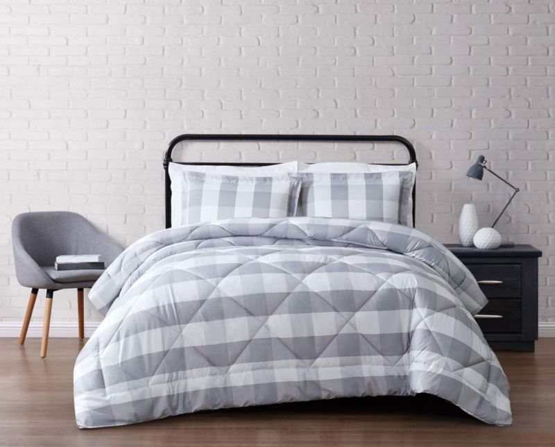 Juego de Edredón TRULY SOFT Full/Queen Gris a Cuadros tipo Buffalo