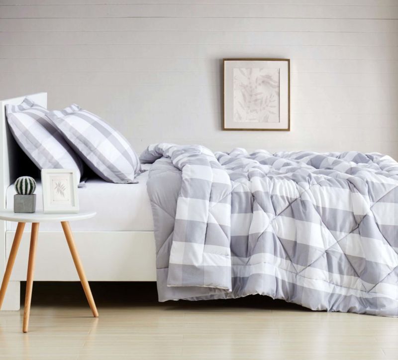 Juego de Edredón TRULY SOFT Full/Queen Gris a Cuadros tipo Buffalo