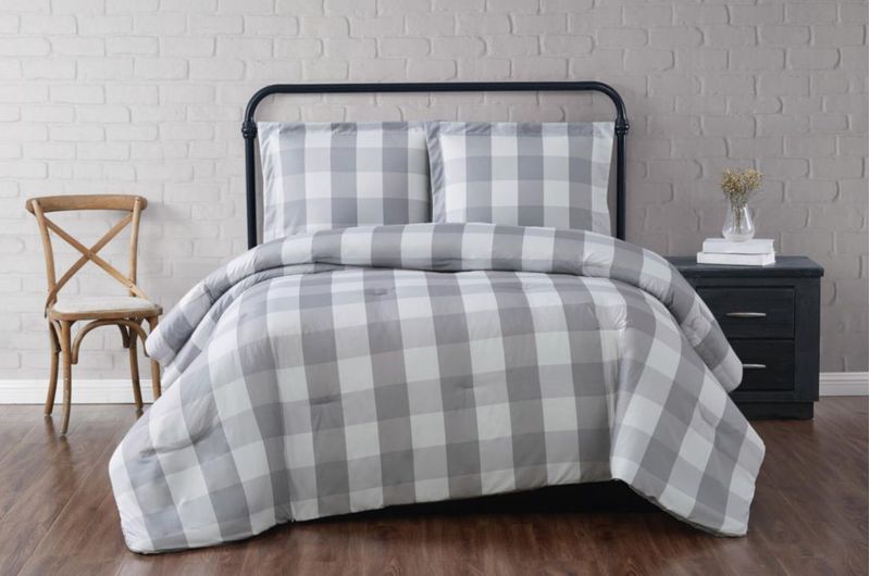 Juego de Edredón TRULY SOFT Full/Queen Gris a Cuadros tipo Buffalo