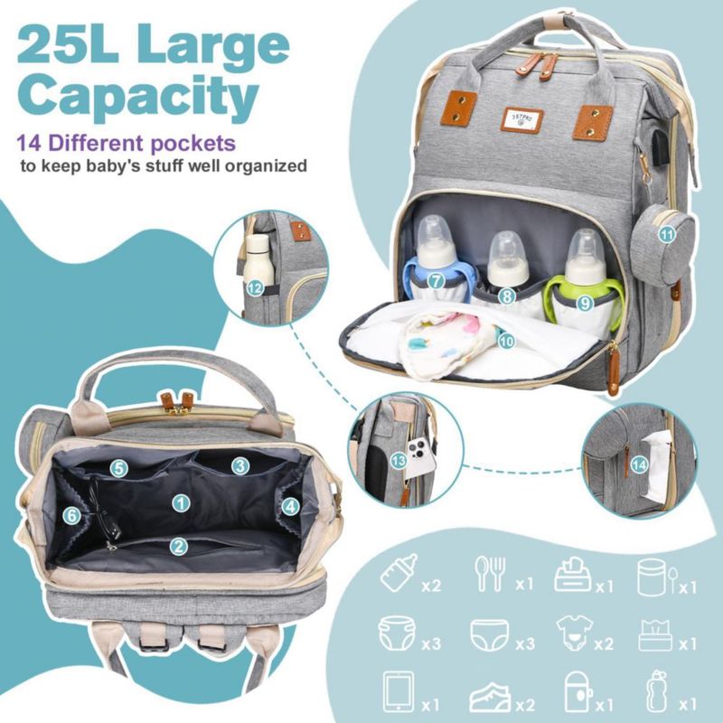 Mochila cambiadora JSTPRO 25 L gris con estación de cambio