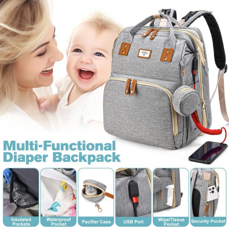 Mochila cambiadora JSTPRO 25 L gris con estación de cambio
