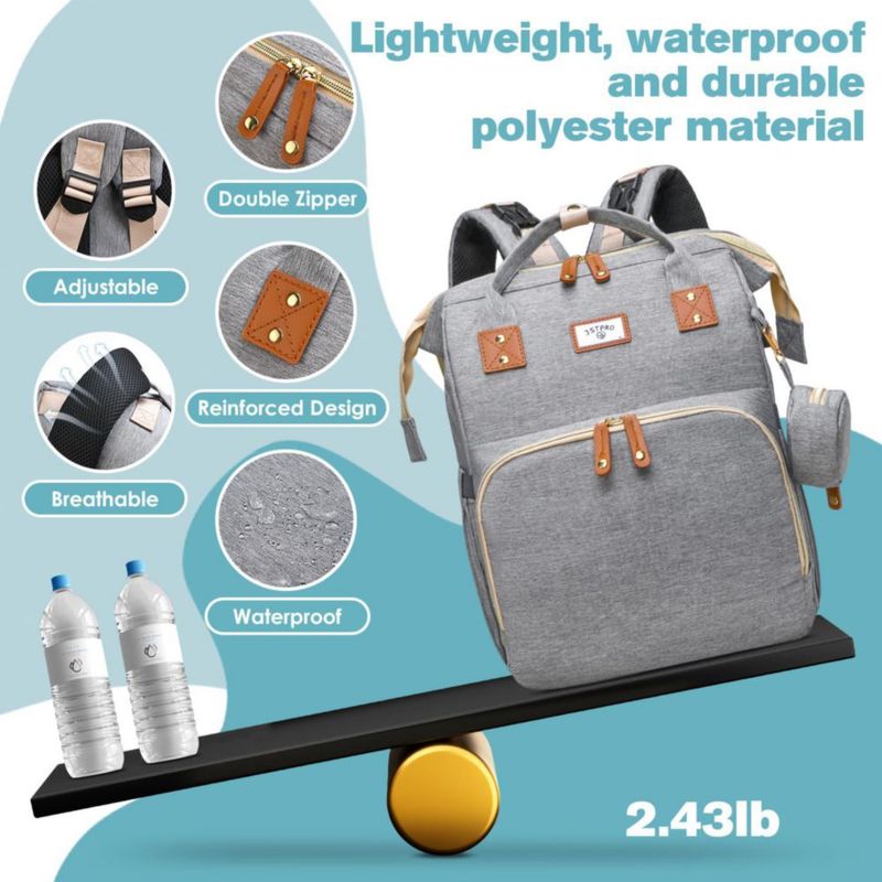 Mochila cambiadora JSTPRO 25 L gris con estación de cambio