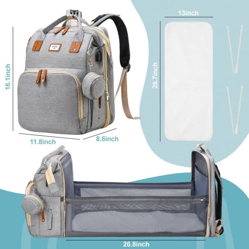 Mochila cambiadora JSTPRO 25 L gris con estación de cambio