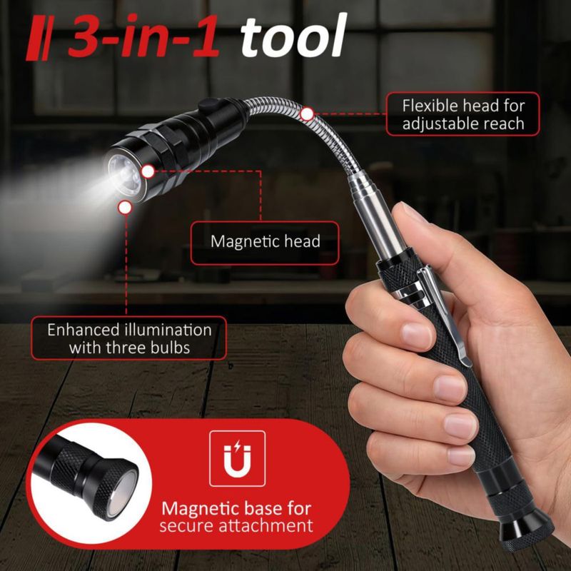 Herramienta de Recogida magnética Griactrl 56 cm con Linterna LED
