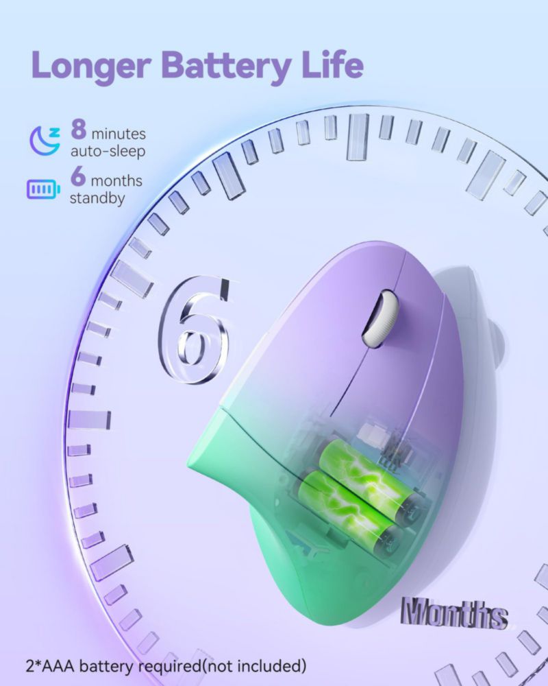 Ratón TECKNET Vertical Inalámbrico 2.4GHz USB Verde/Violeta