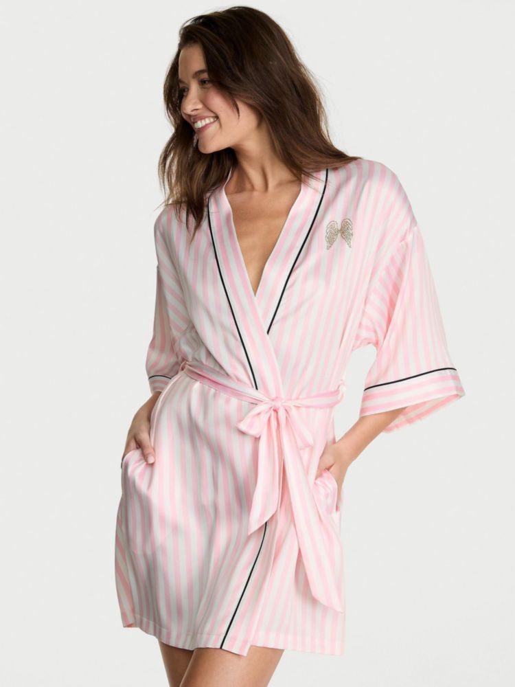 Bata de satén Victoria's Secret XS/S con rayas icónicas