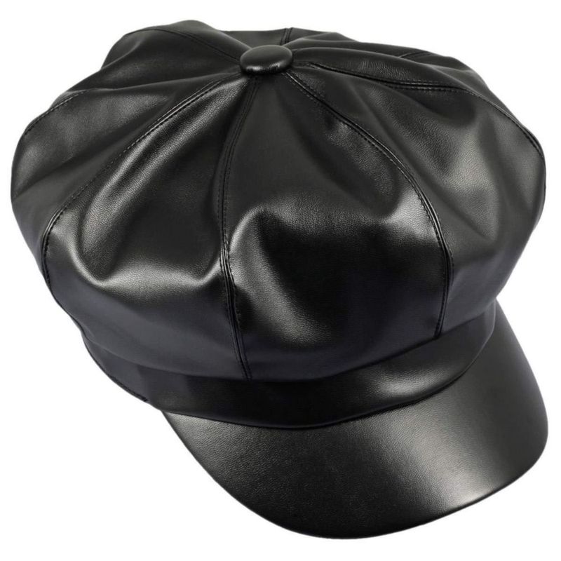 Gorro Sportmusies de 8 paneles negro de cuero PU para mujer