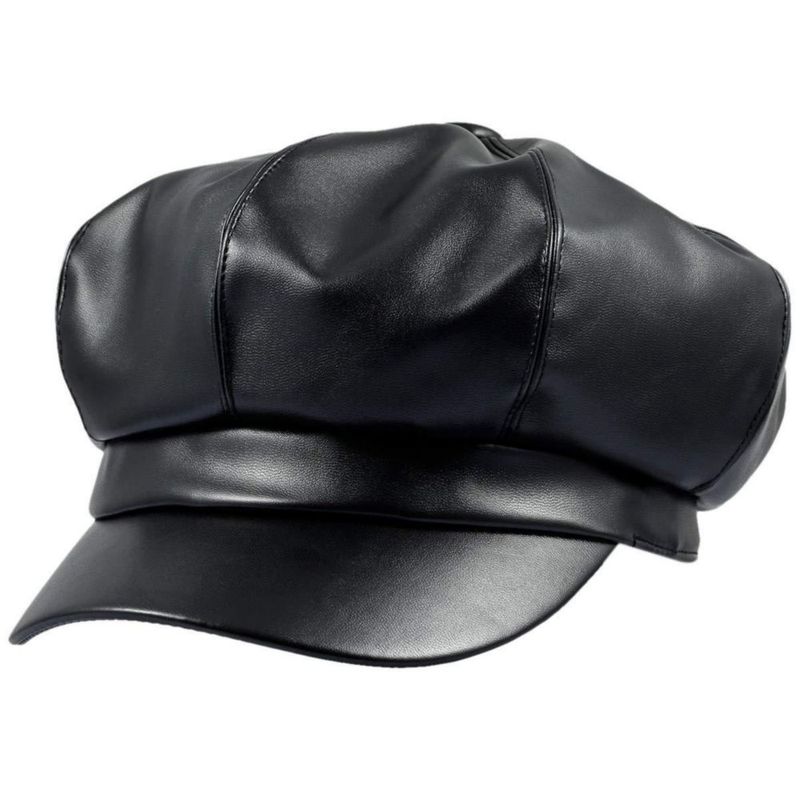 Gorro Sportmusies de 8 paneles negro de cuero PU para mujer
