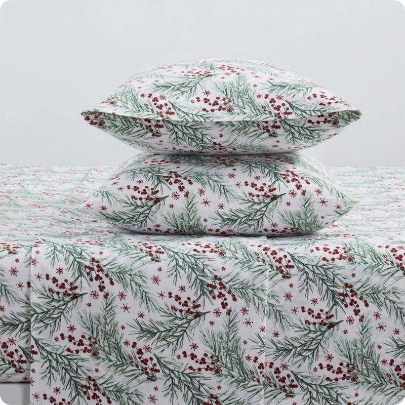 Juego de sábanas Tahari Twin Pine Red de 3 piezas en franela