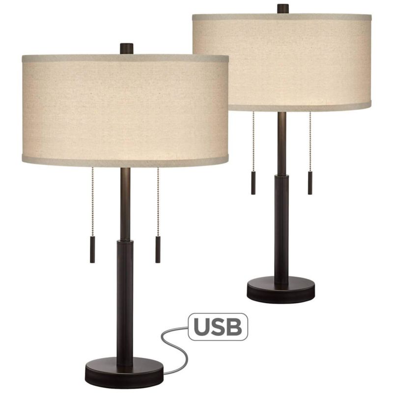 Lámparas de mesa Franklin Iron Works 64 cm 2 unidades con puertos USB