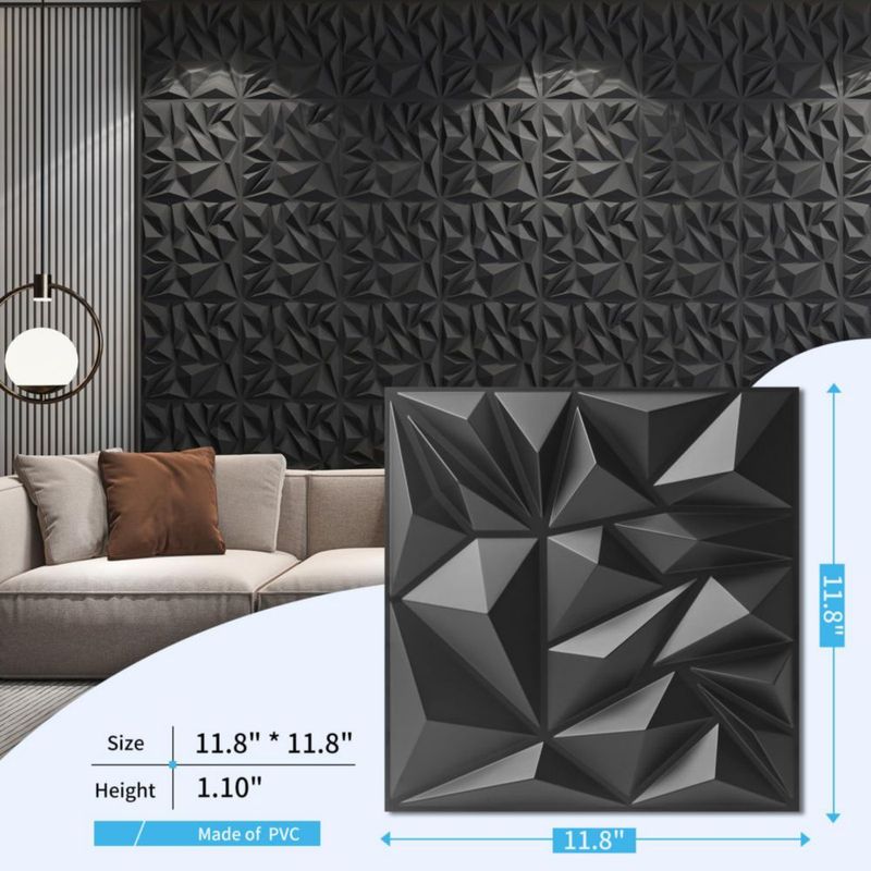 Paneles de pared Art3d 30x30 cm pack de 50 negro diamante