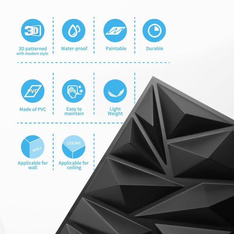Paneles de pared Art3d 30x30 cm pack de 50 negro diamante